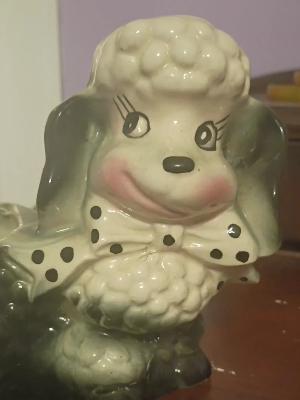 Vintage Ceramic Poodle Planter in Cream and Gray - Unbranded